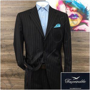 Faconnable Mens Suit 2 Piece Set Size 46R Jacket‎ Blazer Pants Wool 3 Button